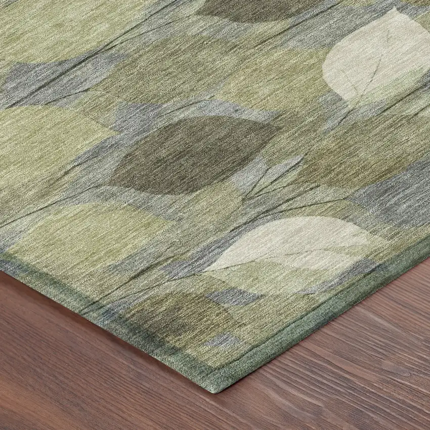 Fern Green And Green Floral Washable Indoor Outdoor Area Rug Photo 8