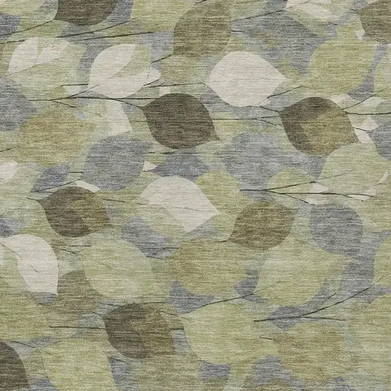 Fern Green And Green Floral Washable Indoor Outdoor Area Rug Photo 2