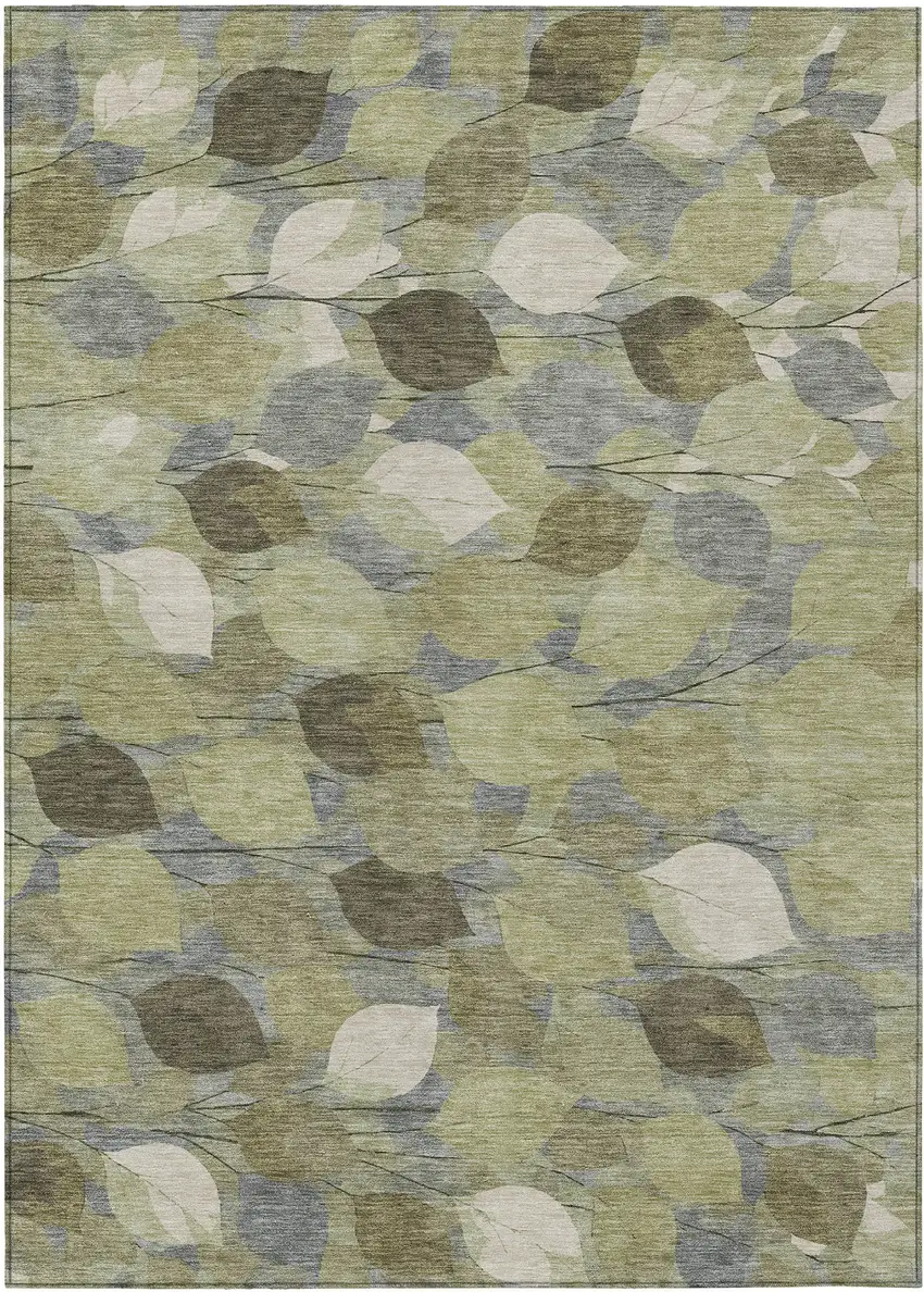 Fern Green And Green Floral Washable Indoor Outdoor Area Rug Photo 1
