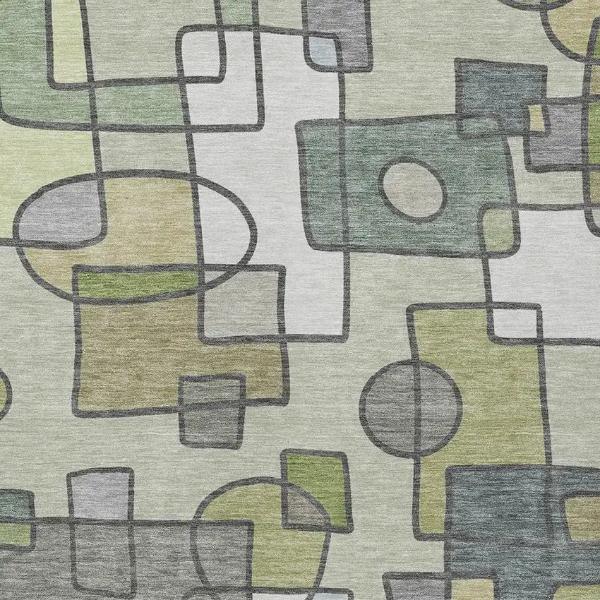 Fern Green And Green Geometric Washable Indoor Outdoor Area Rug Photo 2