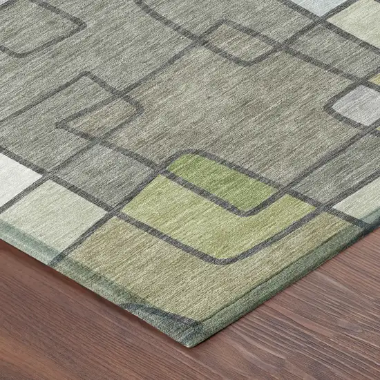 Fern Green And Green Geometric Washable Indoor Outdoor Area Rug Photo 8