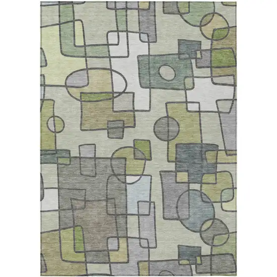 Fern Green And Green Geometric Washable Indoor Outdoor Area Rug Photo 1