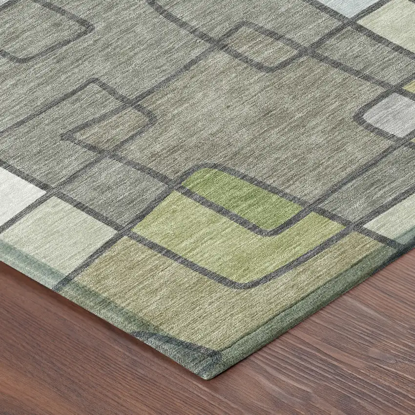 Fern Green And Green Geometric Washable Indoor Outdoor Area Rug Photo 8