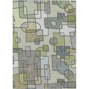 Photo of Fern Green And Green Geometric Washable Indoor Outdoor Area Rug
