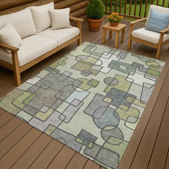 Fern Green And Green Geometric Washable Indoor Outdoor Area Rug Photo 7