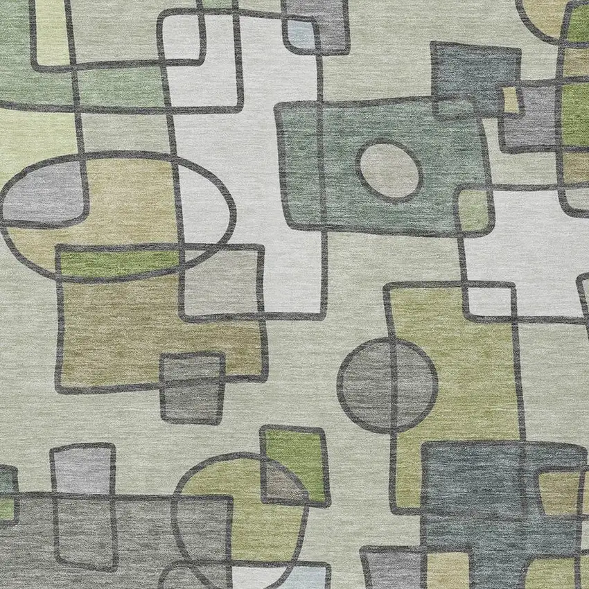 Fern Green And Green Geometric Washable Indoor Outdoor Area Rug Photo 2
