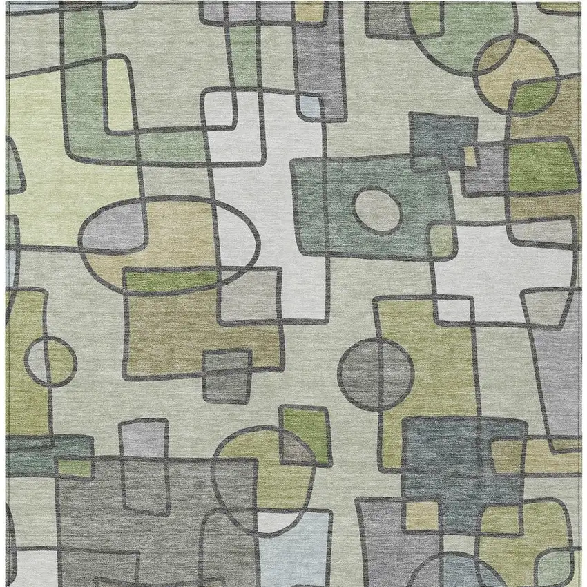 Fern Green And Green Geometric Washable Indoor Outdoor Area Rug Photo 3