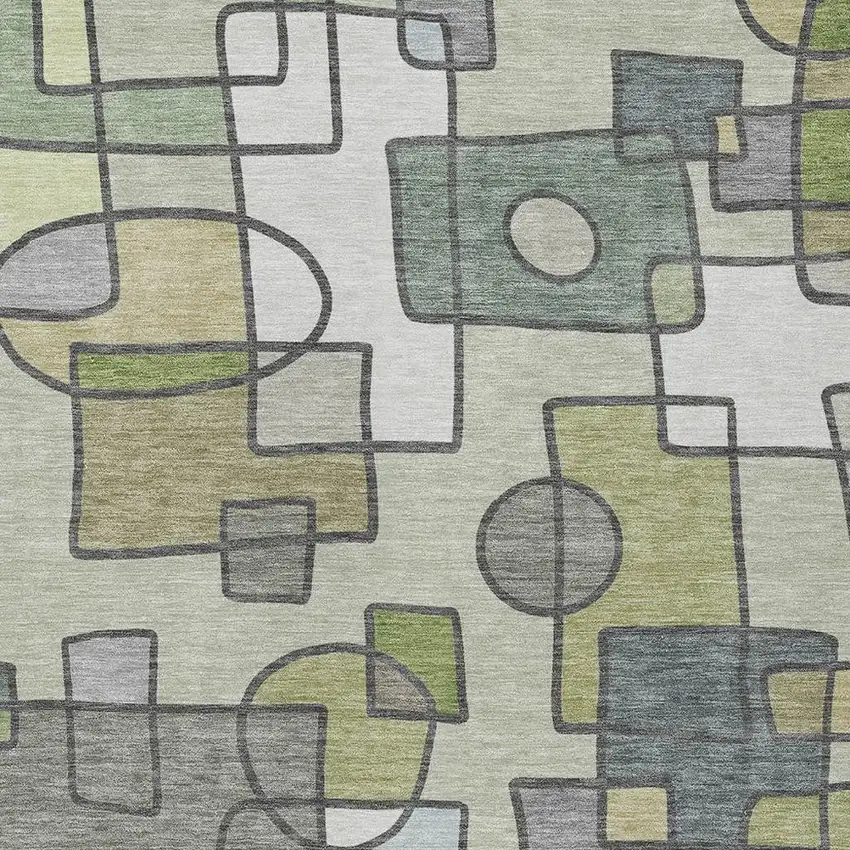 Fern Green And Green Geometric Washable Indoor Outdoor Area Rug Photo 2