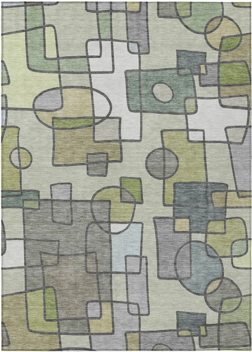 Fern Green And Green Geometric Washable Indoor Outdoor Area Rug Photo 1