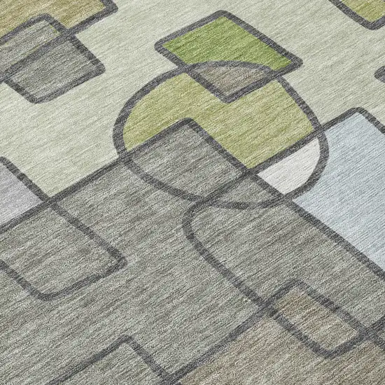 Fern Green And Green Geometric Washable Indoor Outdoor Area Rug Photo 9