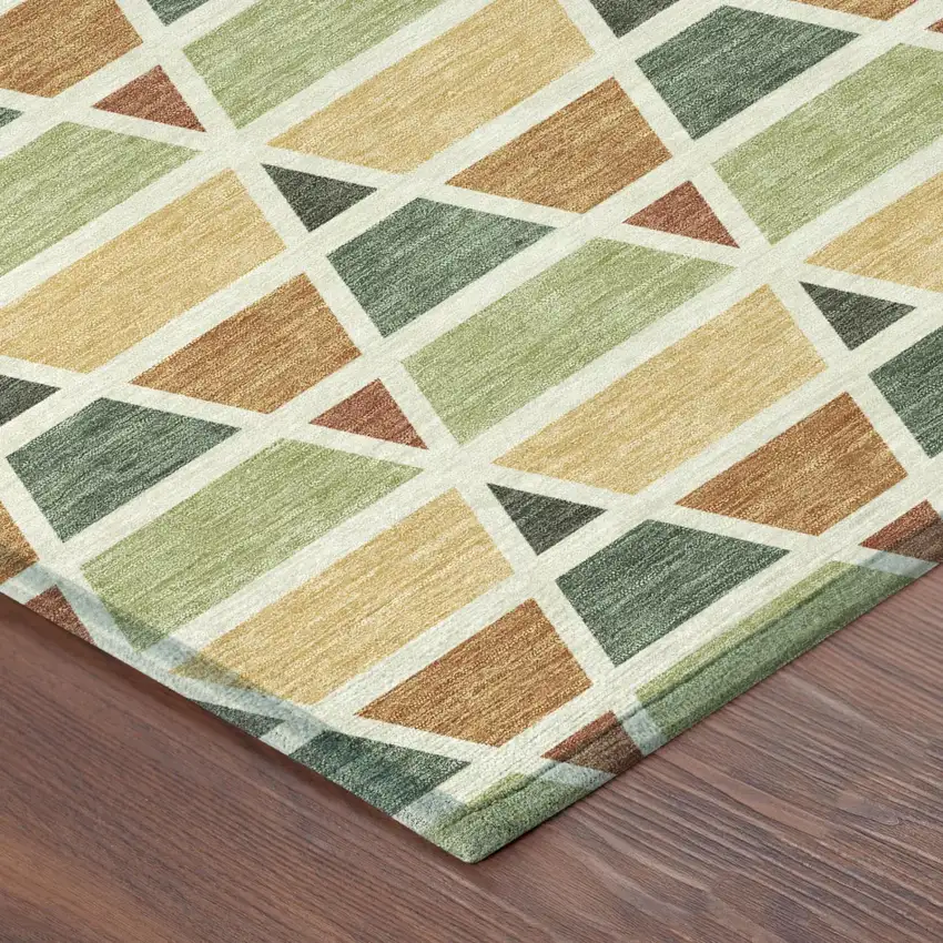 Fern Green And Green Geometric Washable Indoor Outdoor Area Rug Photo 5
