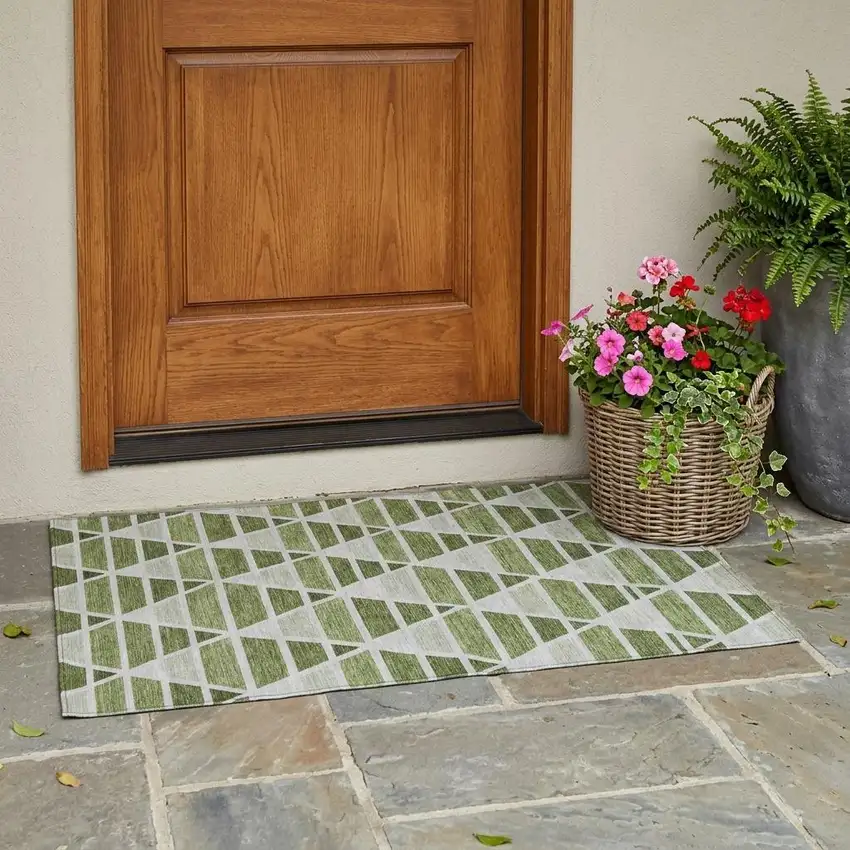 Fern Green And Green Geometric Washable Indoor Outdoor Area Rug Photo 1