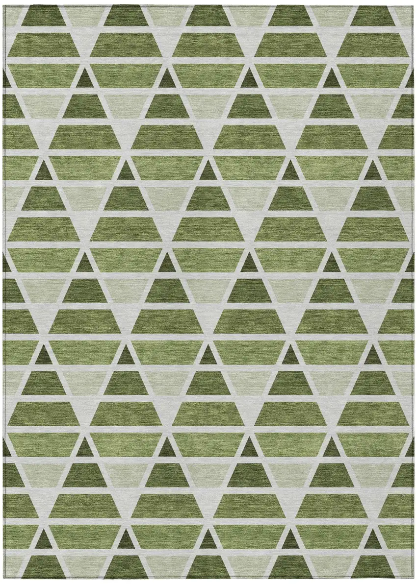Fern Green And Green Geometric Washable Indoor Outdoor Area Rug Photo 2