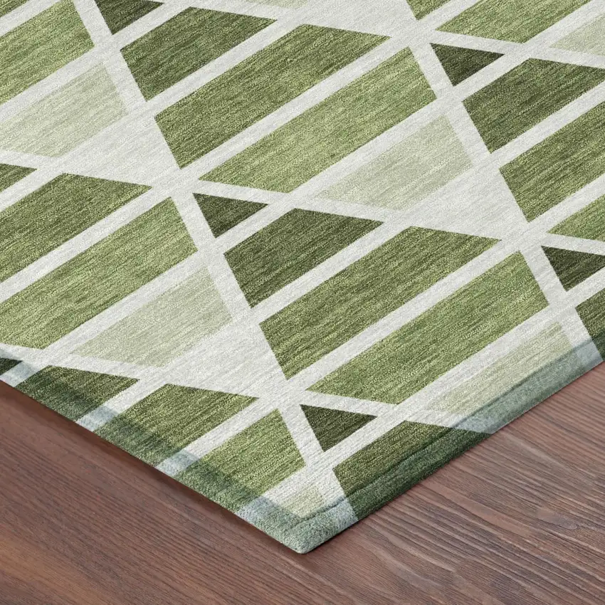Fern Green And Green Geometric Washable Indoor Outdoor Area Rug Photo 5