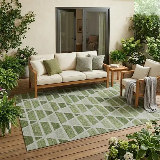 Fern Green And Green Geometric Washable Indoor Outdoor Area Rug Photo 1