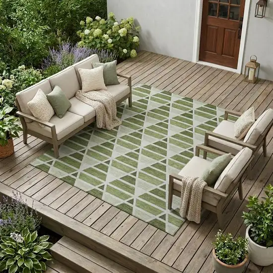 Fern Green And Green Geometric Washable Indoor Outdoor Area Rug Photo 1