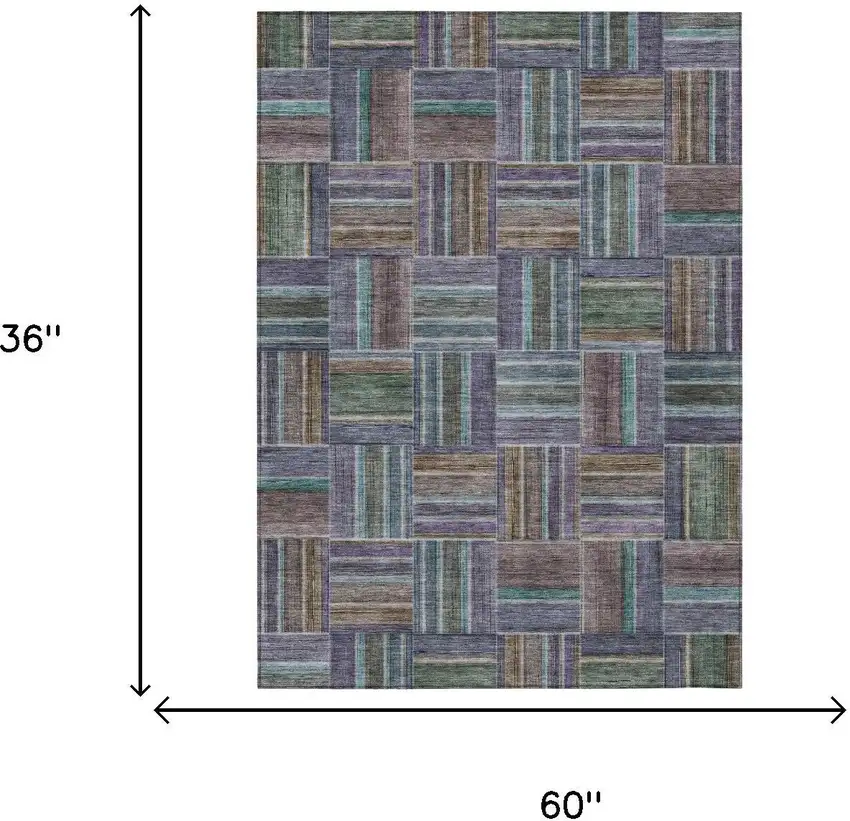 Fern Green And Green Geometric Washable Indoor Outdoor Area Rug Photo 5