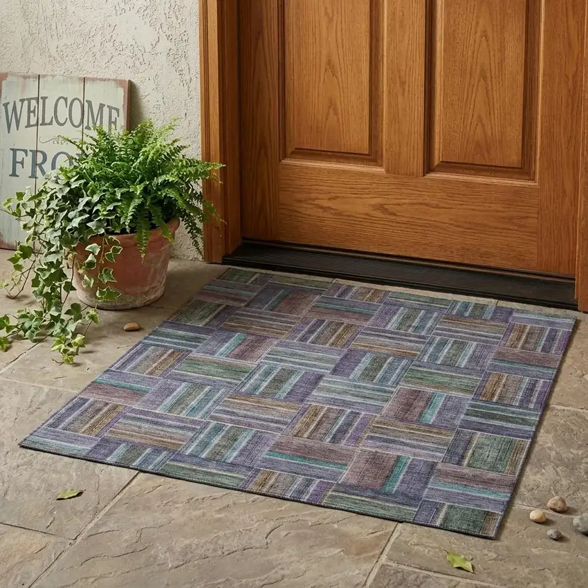 Fern Green And Green Geometric Washable Indoor Outdoor Area Rug Photo 1