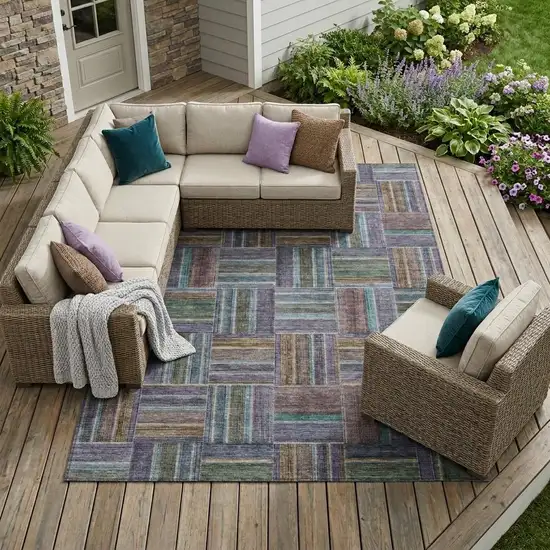 Fern Green And Green Geometric Washable Indoor Outdoor Area Rug Photo 1
