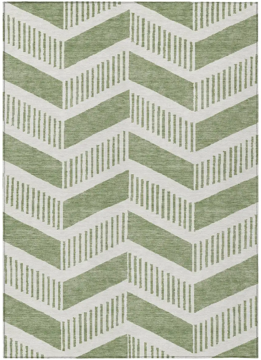 Fern Green And Green Geometric Washable Indoor Outdoor Area Rug Photo 2