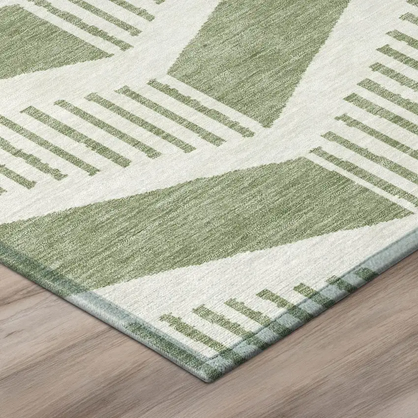 Fern Green And Green Geometric Washable Indoor Outdoor Area Rug Photo 4