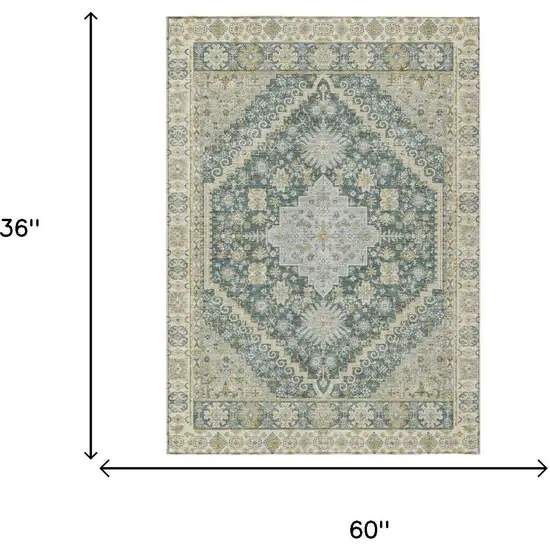 Fern Green And Green Oriental Washable Indoor Outdoor Area Rug Photo 5