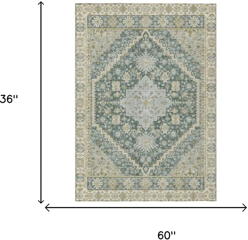 Fern Green And Green Oriental Washable Indoor Outdoor Area Rug Photo 5