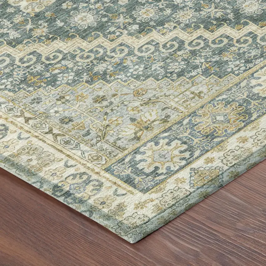 Fern Green And Green Oriental Washable Indoor Outdoor Area Rug Photo 3