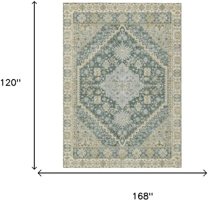 Fern Green And Green Oriental Washable Indoor Outdoor Area Rug Photo 5