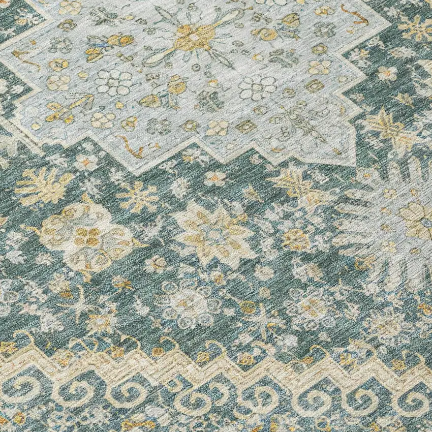 Fern Green And Green Oriental Washable Indoor Outdoor Area Rug Photo 4