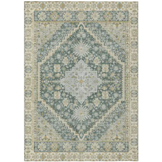 Fern Green And Green Oriental Washable Indoor Outdoor Area Rug Photo 2