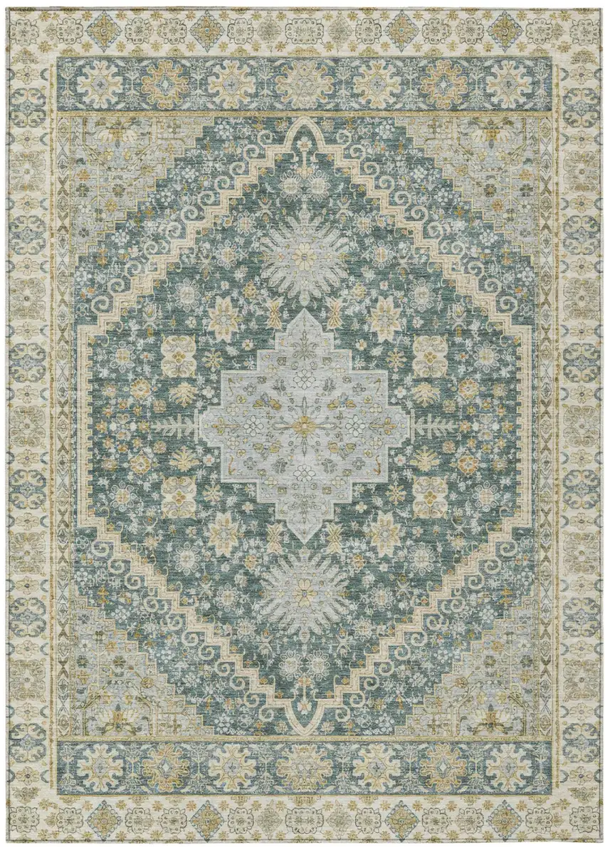 Fern Green And Green Oriental Washable Indoor Outdoor Area Rug Photo 2