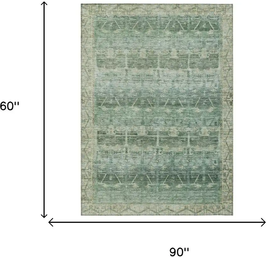 Fern Green And Green Tribal Washable Indoor Outdoor Area Rug Photo 7