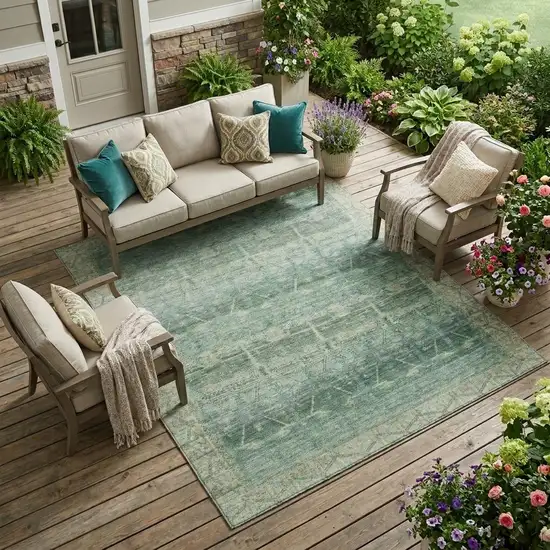 Fern Green And Green Tribal Washable Indoor Outdoor Area Rug Photo 1