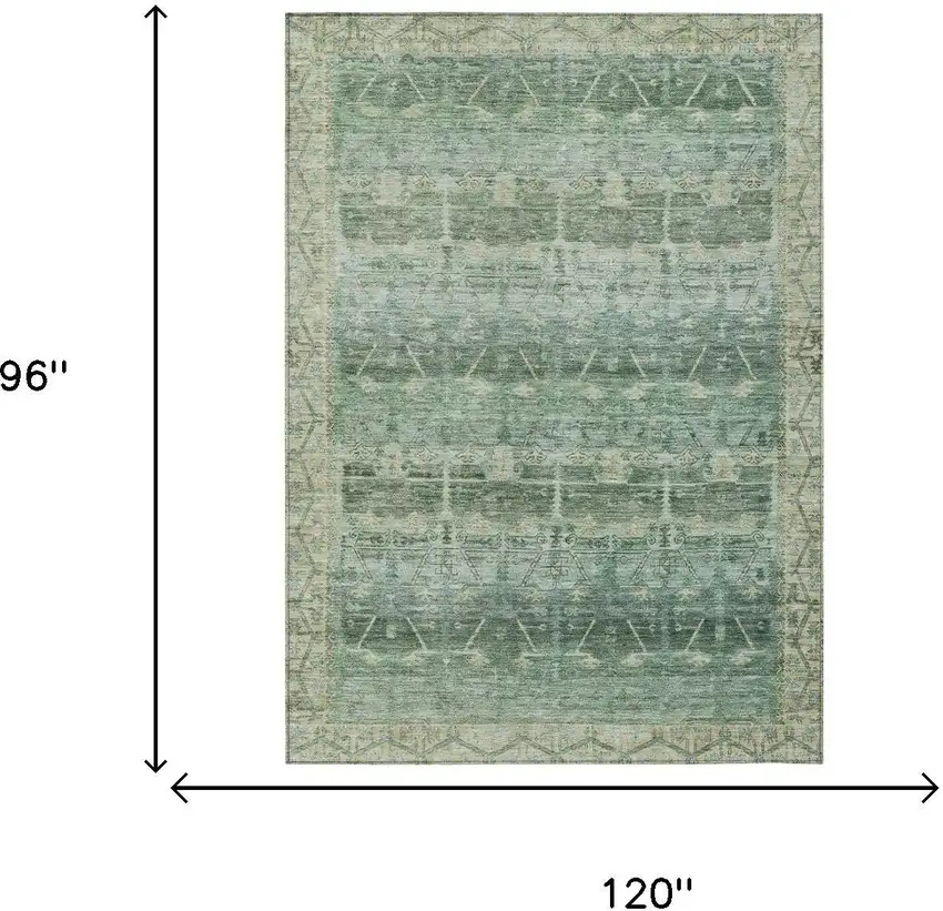 Fern Green And Green Tribal Washable Indoor Outdoor Area Rug Photo 7