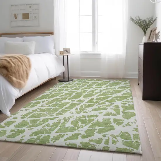Fern Green And Ivory Abstract Washable Area Rug With UV Protection Photo 4