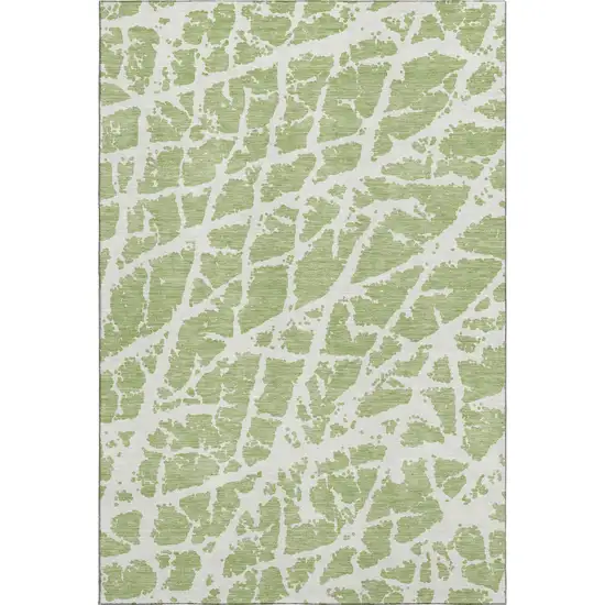 Fern Green And Ivory Abstract Washable Area Rug With UV Protection Photo 1