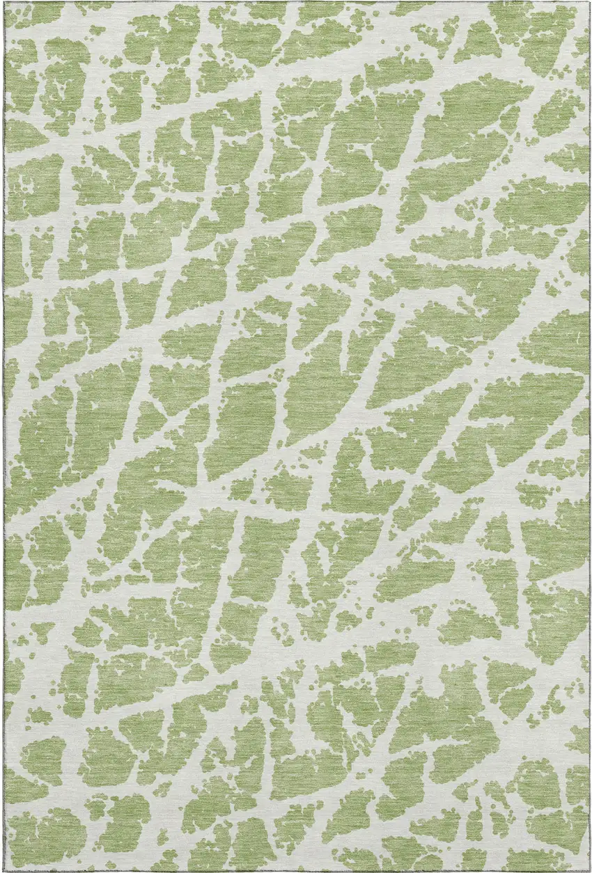 Fern Green And Ivory Abstract Washable Area Rug With UV Protection Photo 1