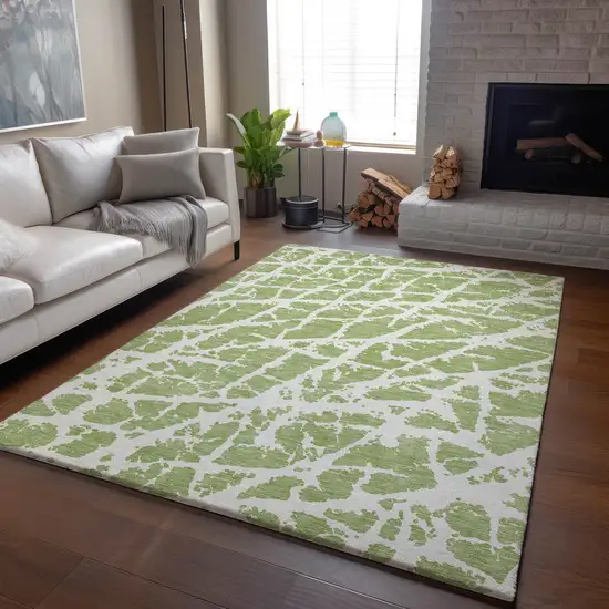 Fern Green And Ivory Abstract Washable Area Rug With UV Protection Photo 5