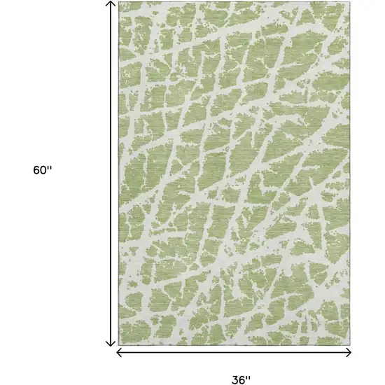 Fern Green And Ivory Abstract Washable Area Rug With UV Protection Photo 3