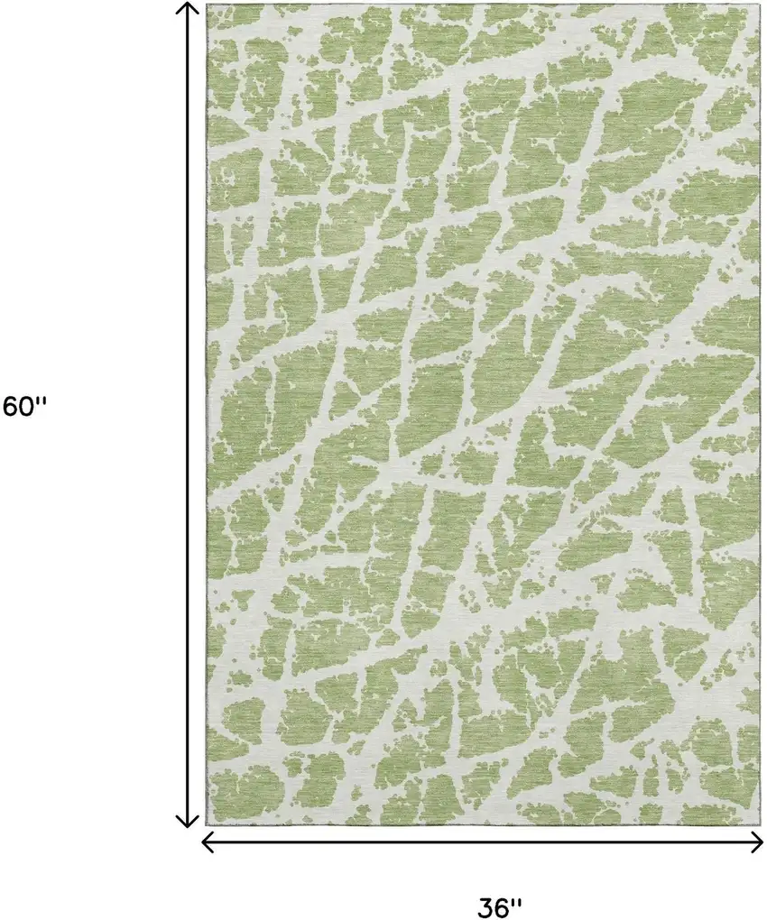 Fern Green And Ivory Abstract Washable Area Rug With UV Protection Photo 3
