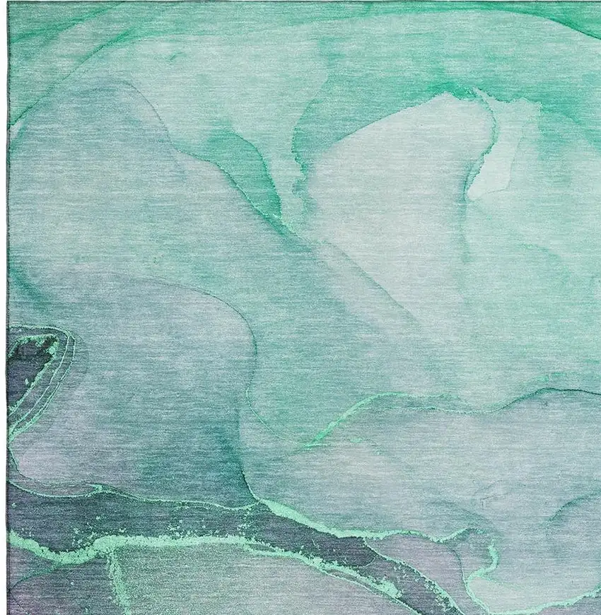 Fern Green And Ivory Abstract Washable Area Rug With UV Protection Photo 4