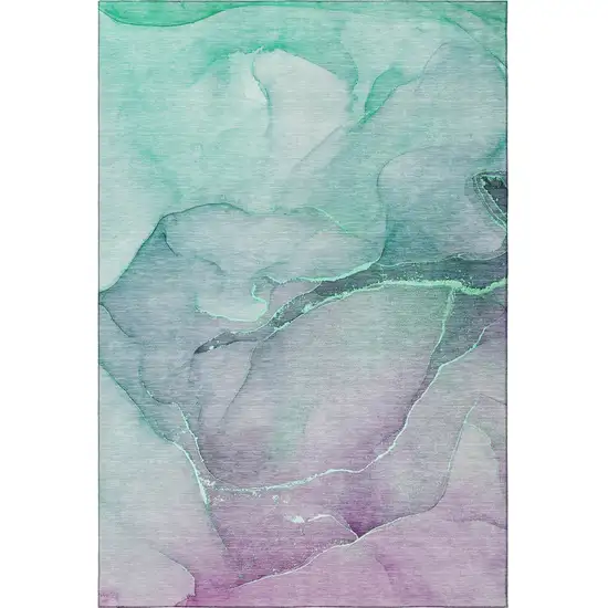 Fern Green And Ivory Abstract Washable Area Rug With UV Protection Photo 3