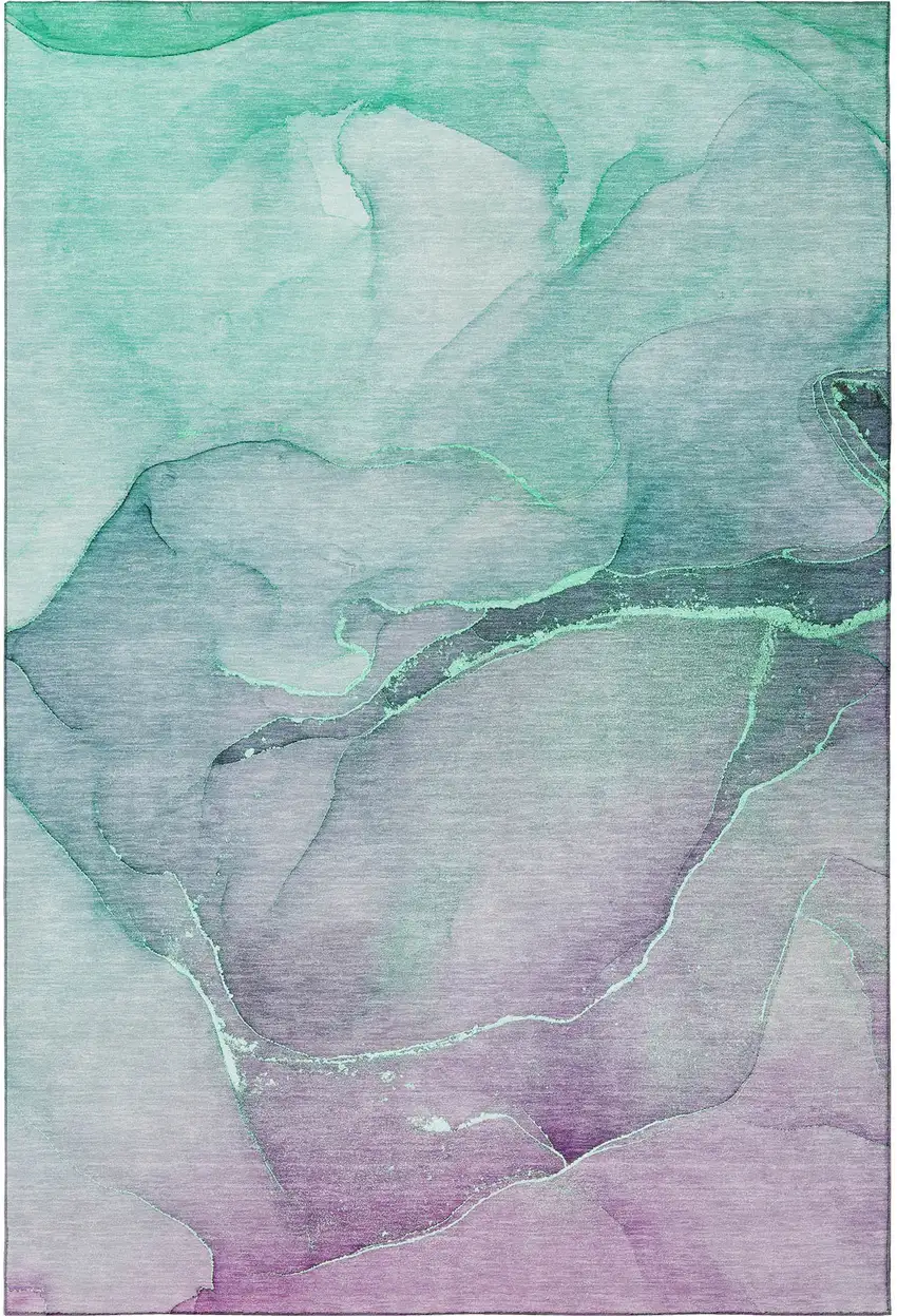 Fern Green And Ivory Abstract Washable Area Rug With UV Protection Photo 3