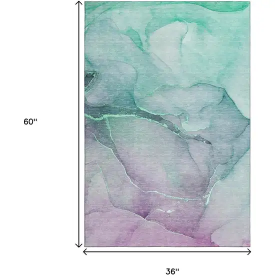 Fern Green And Ivory Abstract Washable Area Rug With UV Protection Photo 3