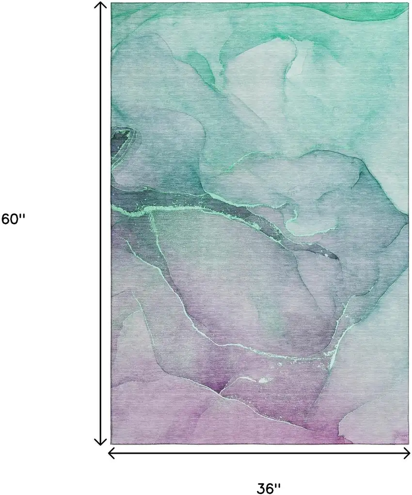 Fern Green And Ivory Abstract Washable Area Rug With UV Protection Photo 3