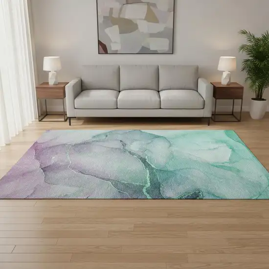 Fern Green And Ivory Abstract Washable Area Rug With UV Protection Photo 1