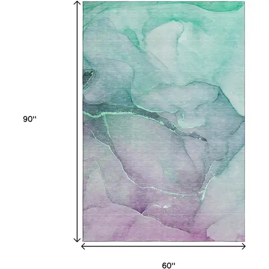 Fern Green And Ivory Abstract Washable Area Rug With UV Protection Photo 3