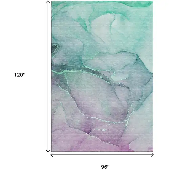 Fern Green And Ivory Abstract Washable Area Rug With UV Protection Photo 3