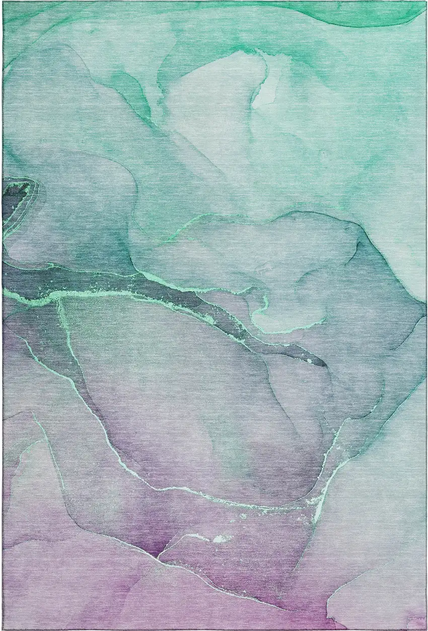 Fern Green And Ivory Abstract Washable Area Rug With UV Protection Photo 1